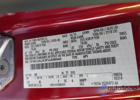 2015 Ford Escape Titanium из США, поврежденный, VIN 1FMCU0JX3FUA56945